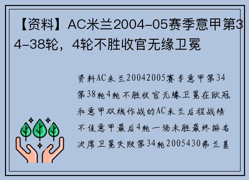 【资料】AC米兰2004-05赛季意甲第34-38轮，4轮不胜收官无缘卫冕