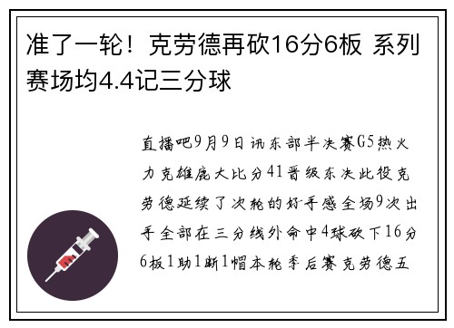 准了一轮！克劳德再砍16分6板 系列赛场均4.4记三分球