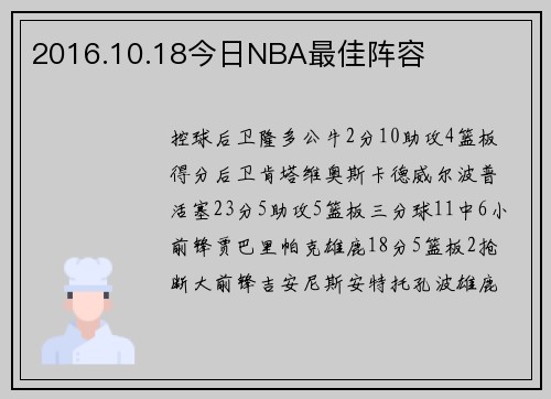 2016.10.18今日NBA最佳阵容