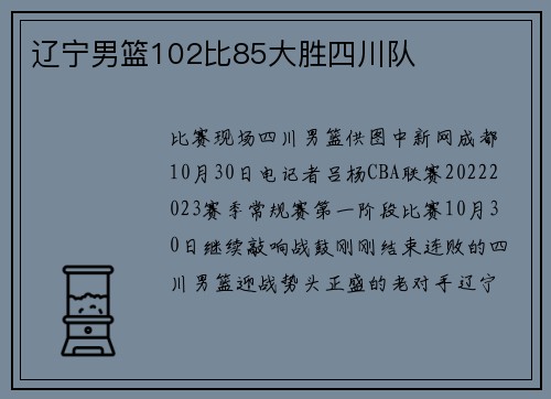辽宁男篮102比85大胜四川队